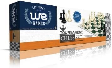 WE Games Tournament Chess Set with Deluxe Green Canvas Bag Triple Weighted Chess Pieces with 4.0 inch King Vinyl Roll-Up Chess Board 20 inches Travel Chess Set for Adults