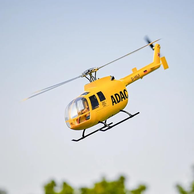 FlyWing BO-105 Scale Four Blade Metal Rotor Head &amp 10CH Transmitter - Remote Control Helicopter GPS &amp 3D Mode Outdoor RC Helicopter RTF for Adult Beginners (Yellow (BO105-RTF-Y))