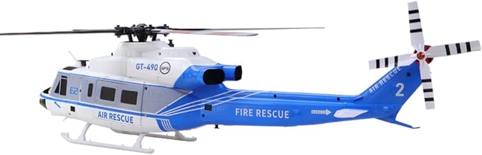 Helidirect Goosky E2 UH-1Y GPS 15+ Minutes Flight - Electric Brushless RC Helicopter 1:35 Scale with Carrying Case for Beginners &amp Adult (Blue/White BNF with Carrying Case)