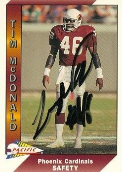 Sports Memorabilia Tim McDonald Autographed Football Card (Phoenix Cardinals) 1991 Pacific No.409