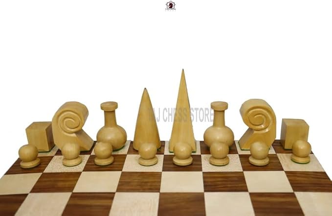Reproduced Man Ray Wooden Chess Set Pieces in Golden Rosewood/Natural Boxwood