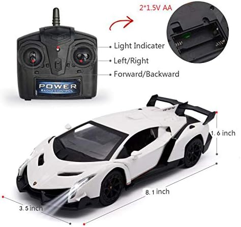 QUN FENG Remote Control RC CAR Racing Cars Compatible with Lamborghini Veneno Officially Licensed 1:24 Toy RC Cars Model Vehicle for Boys 678 Years OldWhite