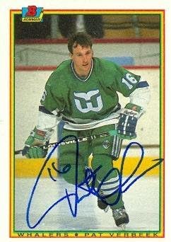 Autograph Warehouse 66947 1990 Bowman Pat Verbeek Autographed No.257 Hockey Card - Hartford Whalers