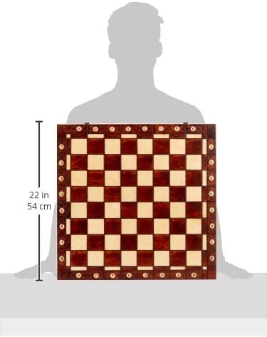 Wegiel Handmade European Ambassador Chess Set - Wooden 21 Inch Beech &amp Birch Board with Felt Base - Carved Hornbeam &amp Sycamore Wood Chess Pieces