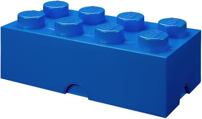 LEGO Storage Brick 8 - studs BLUE - Stackable Plastic Storage Box with Lid for Kids and Adults Ideal Desk Organizer and Toy Box - 12.1L Capacity