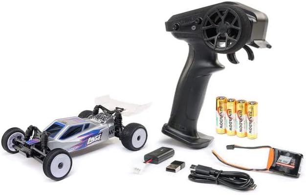 Helidirect Losi RC Car Micro-B 2WD Brushed Mini RC Buggy 1/24 Scale RTR Assemble Kit - Remote Control Car RC Cars Micro Racing RC Buggy 1/24 Scale (Silver - LOS00007T2)
