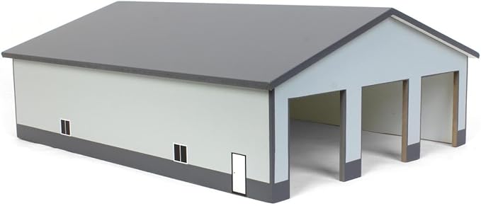 OBT 1/64 Light &amp Dark Gray 3 Door 60ft x 80ft Wooden Implement or Shop Building STA-212