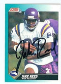 Sports Memorabilia Jake Reed Autographed Football Card (Minnesota Vikings) 1991 Score No.91T Rookie Card