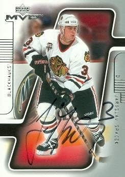 Sports Memorabilia Autograph Warehouse 66806 Jaroslav Spacek Autographed Hockey Card Chicago Blackhawks 2001 Upper Deck MVP No. 39