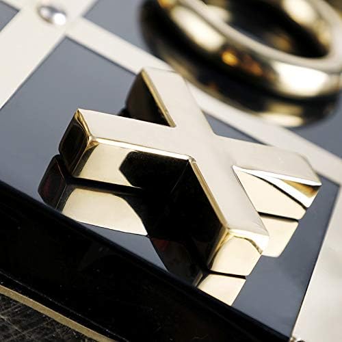 Modern Tic Tac Toe for Home Decoration Gold and Black Hand Crafted with Black Wood and Gold Color Stainless Steel Decorative Tic Tac Toe Table Top Decoration X/O Board