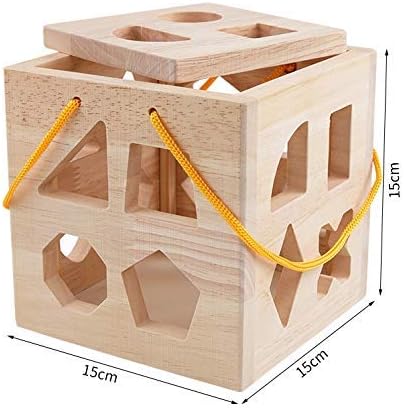 QZMTOY Shape Sorter Toys with 19 Shape Blocks Classic Wooden Toys for Toddlers Kids Gift for Girls Boys 2-4 (Natural Solid Wood)