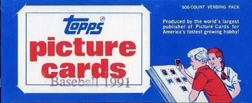 1991 Topps Baseball Cards Unopened Vending Box of 500 Cards! Look for Rookies including Future Hall of Famer Chipper Jones and Hall of Famers and Superstars including Cal Ripken Nolan Ryan Mark McGw