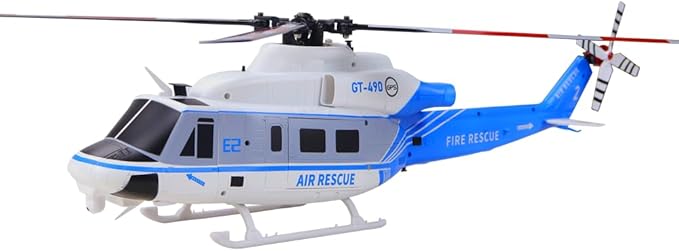 Helidirect Goosky E2 UH-1Y GPS 15+ Minutes Flight - Electric Brushless RC Helicopter 1:35 Scale with Carrying Case for Beginners &amp Adult (Blue/White BNF with Carrying Case)