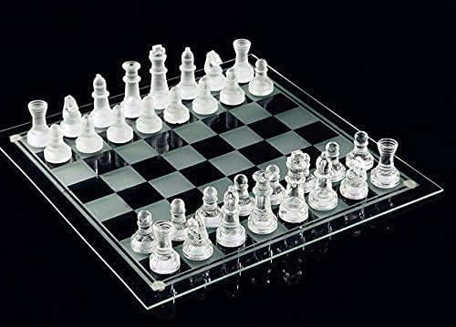10*10 Glass Chess Set Frosted and Clear Pieces Felted Bottom for Adult and Teens（Gift for Game Education）