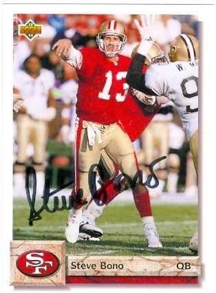 Autograph Warehouse 39250 Steve Bono Autographed Football Card San Francisco 49Ers 1992 Upper Deck No. 148
