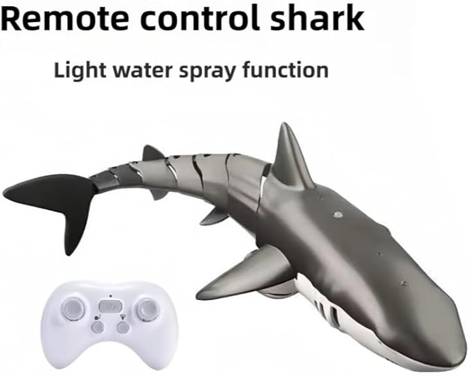 Remote Control Shark Pool Toy with 2.4GHz RC Submarine Boat Robo-Style Fish Tail Fish Pool Toy for Boys Girls Ages 6-12 Water Spray Function -Fun Robo Fish Toys for Kids Outdoor Water Play (Black)
