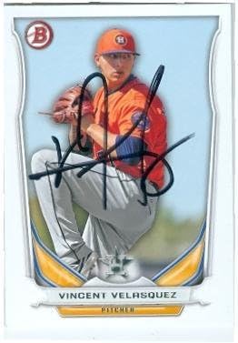Sports Memorabilia Autograph Warehouse 248143 Vincent Velasquez Autographed Baseball Card - Houston Astros 2014 Topps Bowmam - No. TP28 Rookie