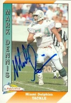 Sports Memorabilia Mark Dennis Autographed Football Card (Miami Dolphins) 1991 Pacific No.266