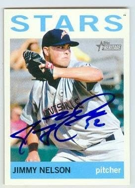 Sports Memorabilia Autograph Warehouse 248082 Jimmy Nelson Autographed Baseball Card - Milwaukee Brewers Huntsville Stars 2013 Topps Heritage Minors - No. 55 Rookie