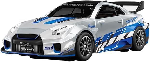 1/43 Scale Alloy RC Drift Car with Adjustable Gyroscope 2.4G 4WD 2 Driving Modes RC Racing Car with LED Lights Desk Racer Model for Hobbyist
