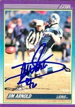Autograph Warehouse 65624 Jim Arnold Autographed Football Card Detroit Lions 1990 Score No. 216