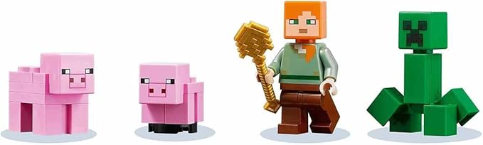 Lego 21170 Minecraft The House-Pig Animal Building Toy with Accessories Gifts for Boys and Girls Ages 8 and Up for Birthday Parties Alex and Creeper Figures