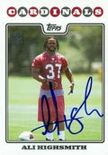 Sports Memorabilia Ali Highsmith Autographed Football Card (Arizona Cardinals) 2008 Topps No.418