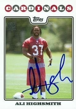 Sports Memorabilia Ali Highsmith Autographed Football Card (Arizona Cardinals) 2008 Topps No.418