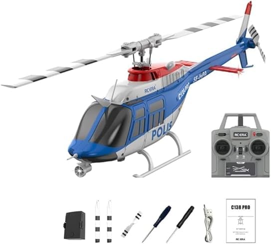 RC ERA C138-PRO Bell-206 Brushless Stabilized 6-Axis Gyroscope 6CH 3D RC Helicopter With Optical Flow Sensor and Upgraded Transmitter - Remote Control Helicopter RTF For Beginner &amp Adults (Blue)
