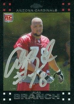 Sports Memorabilia Alan Branch Autographed Football Card (Arizona Cardinals) 2007 Topps Chrome No.TC225 Rookie