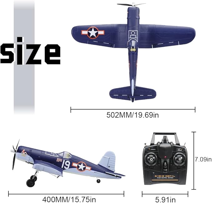 Brushless RC Plane Upgrade 500mm F4U Corsair Stunt RC Airplane RTF with Gyro Stabilization Remote Control Airplane 2.4GHz Radio Control Aircraft Fighter Glider for Adults &amp Beginners