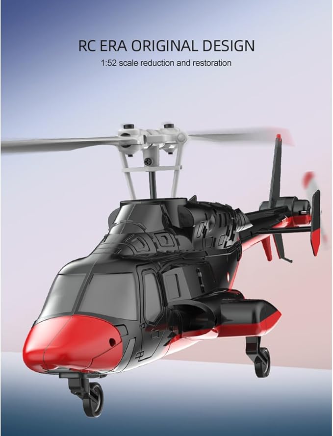 RC Helicopter Model A61 1/53 Scale Air-Wolf 2.4G 4CH Single Rotor RC Plane with Optical Flow Altitude Hold (RTF Version/Black and White) (Red Black)