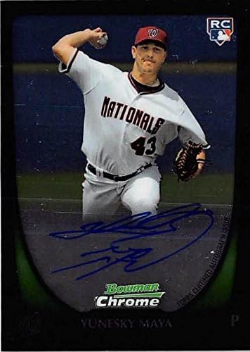 Sports Memorabilia Autograph Warehouse 291325 Yunesky Maya Autographed Baseball Card - Washington Nationals 2011 Bowman Chrome No. 200 Rookie