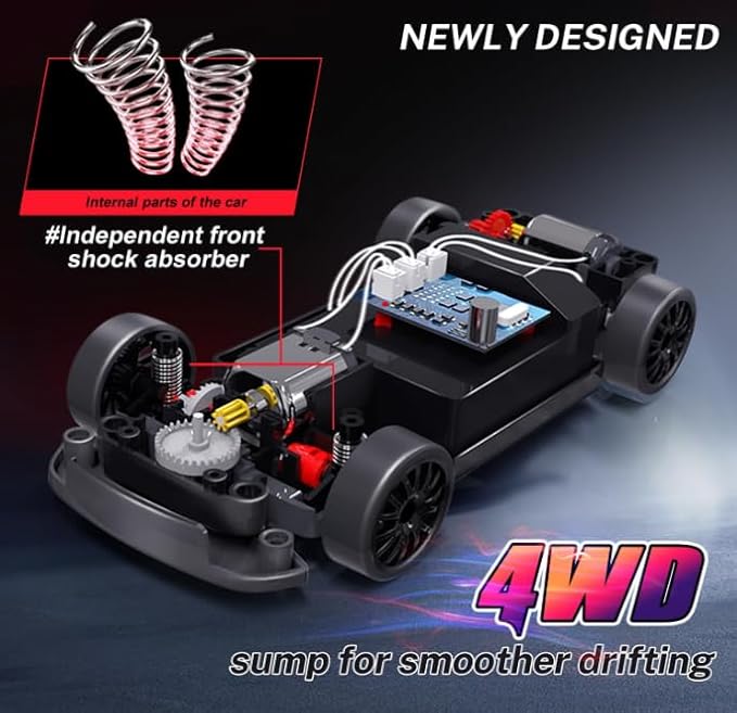 RC Drift Car 1:24 Scale Remote Control Vehicle with LED Lights 2.4GHz 20KM/H 4WD High Speed RC Cars Drifting Tires＆Two Batteries. (GTR-Gray)