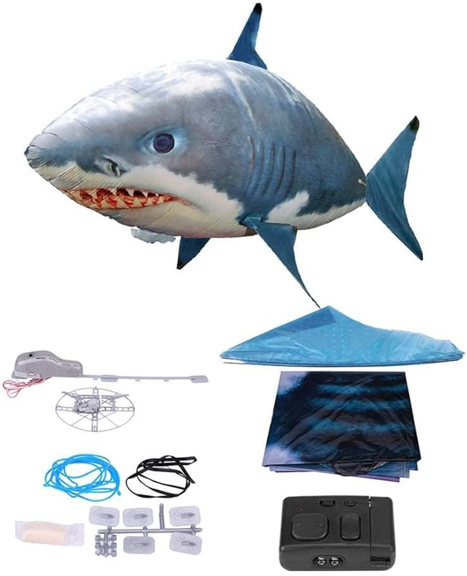 AUOK Remote Control Shark Toys Infrared RC Flying Clown Fish Balloon - Anti-Gravity Indoor Toy with Mid-Air Hovering for Fun Party Decorations &amp Gifts (Blue)