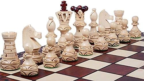 Handmade Chess Set European Ambassador with 21 Board and Hand Carved Chess Pieces