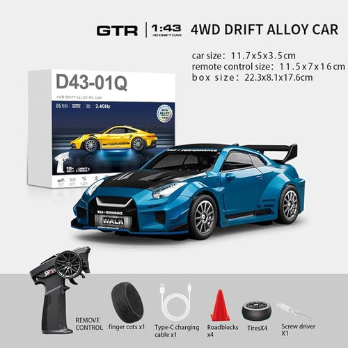 1/43 Scale RC Drift Car 2.4G Full Proportional 4WD Remote Control Car with Gyro Adjustable Speed &amp LED Lights Alloy RC Vehicle for Adult