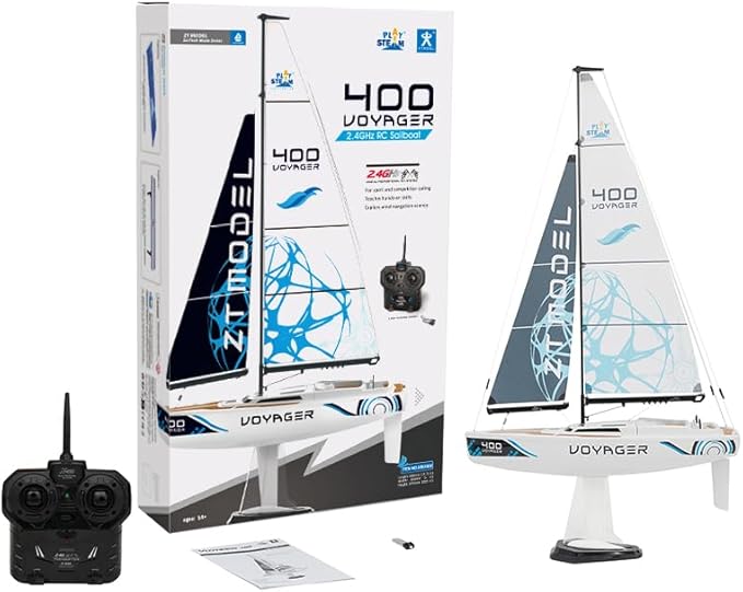 PLAYSTEM Voyager 400 RC Controlled Wind Powered Sailboat in Blue - 26 Tall