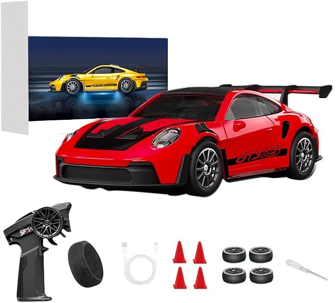 1:43 RC Drift Car 20KM/H with Gyro 2.4G 4WD Full Proportional Alloy Sport Racing Car Adjustable Speed LED Lighting for Teens &amp Adults-D43-01