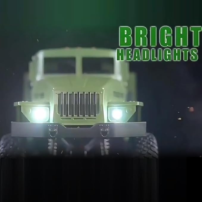 GoolRC RC Military Truck 1:16 Scale 6WD Remote Control Car 2.4GHz Off-Road RC Truck with LED Light and 2 Batteries All Terrain Army Transport Vehicle for Adults
