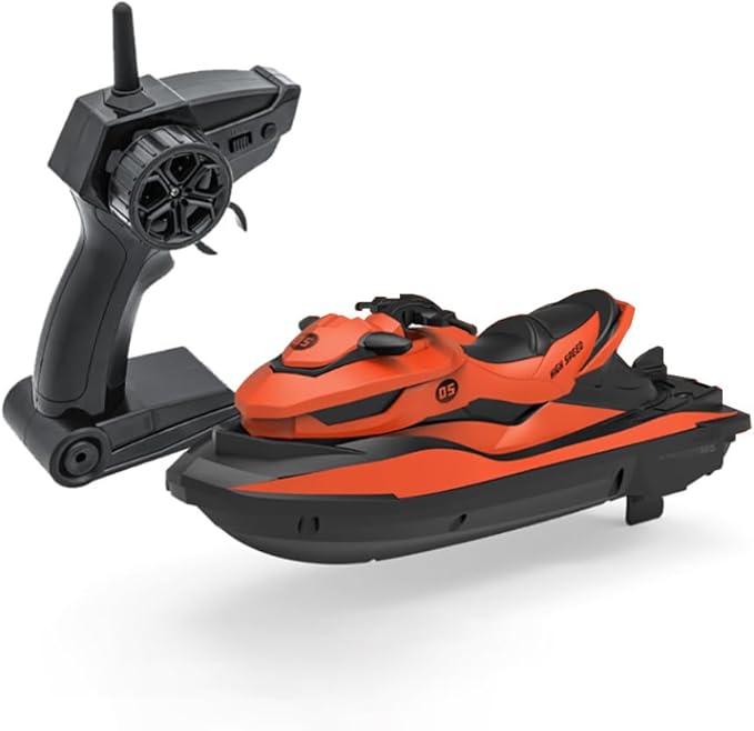 Miracland 2.4GHz Remote Control Jet Ski High Speed RC Motorboat Water Toy with Dual Propellers 2 Speed Levels 50 Meters Control Range (Orange)