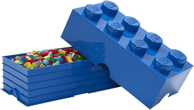 LEGO Storage Brick 8 - studs BLUE - Stackable Plastic Storage Box with Lid for Kids and Adults Ideal Desk Organizer and Toy Box - 12.1L Capacity
