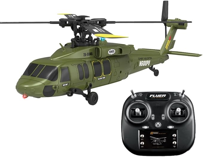 Black-Hawk K200 Brushless RC Helicopter 2.4G 6CH 6-Axis Gyro Military Aircraft with Optical Flow Positioning Altitude Hold &amp Inverted Flight for Adults -2 Battery/RTF
