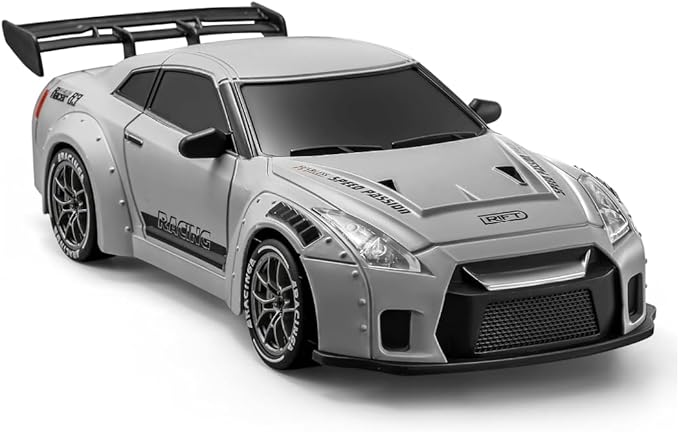 RC Drift Car 1:24 Scale Remote Control Vehicle with LED Lights 2.4GHz 20KM/H 4WD High Speed RC Cars Drifting Tires＆Two Batteries. (GTR-Gray)