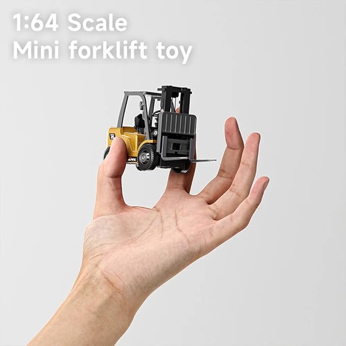FunXylophy 1/64 Mini RC Forklift 2.4G 10KM/h Full-Proportional Remote Control Forklift with Wireless Controller Cargo Hook Forks and Pallet Christmas &amp Birthday Gifts (Yellow)