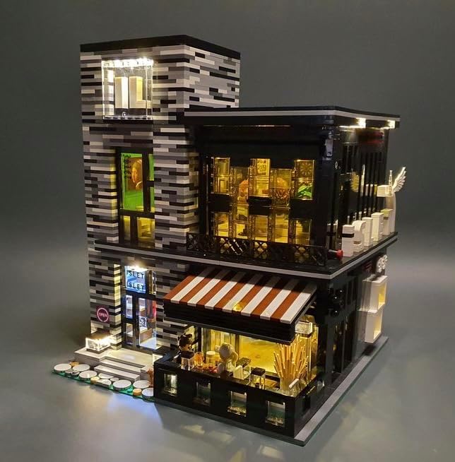 General Jim's Islet Pub &amp Restaurant Modular Building Set with LED Lighting 3992 Pieces Modern Corner Bar &amp Restaurant Compatible with Major Brick Brands GJ-MPR