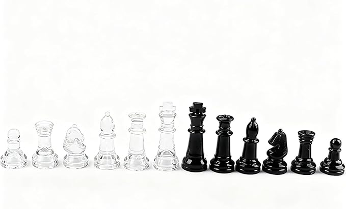 Elegant Glass Chess Set 13.8 Inch - Large Modern Chess Board Game with Black &amp Clear Pieces Felted Bottoms - Crystal Strategy Game Gift for Adults Home Decor