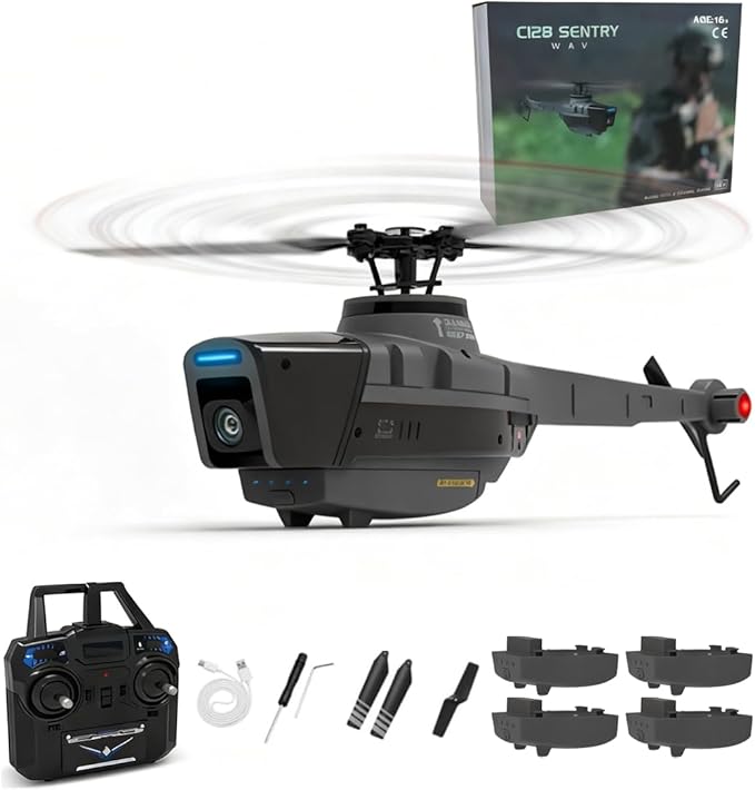 X-MechFun Military Remote Control Helicopter RC ERA C128 Scout Drone 4CH Aerial Vehicle Reconnaissance 6-Axis Gyro RC Aircraft Helicopter Christmas for Adults