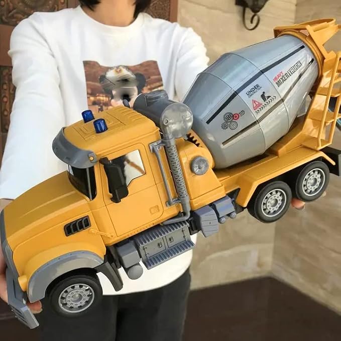 RC Cement Mixer Toy Truck for Boys - 6 Channel Remote Control Construction Toys with 2 Rechargeable Batteries 1:24 Auto Demo 360 Degree Stirring Vehicles with Lights for Kids