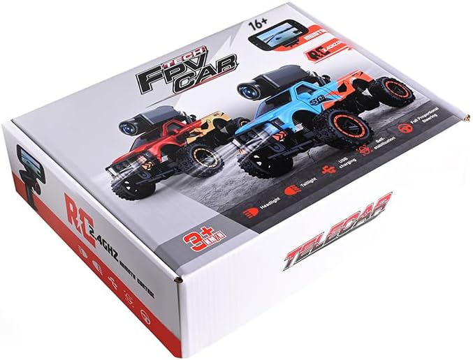 1/64 Scale Mini RC Truck Model 2.4Ghz APP Auto-Pairing Full-Proportional FPV Remote Control Monster Truck with WiFi Camera Lights Speed &amp Steering Adjustable Gift for Adults (RTR/Blue)